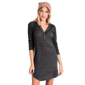 Chaser Navy Blue Ribbed Shirttail Button Front Snap Closure Long Sleeve Dress S